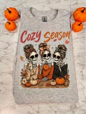Fall Short Sleeve Tshirt pumpkin cute popular Messy Bun Skeleton Halloween